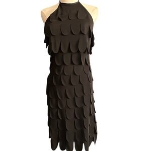 VTG Y2K JS Signature Black Scalloped‎ Tiered Halter Dress Size 8 Vintage